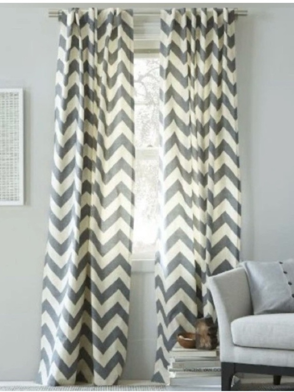 West Elm Gray and Cream Chevron Drapes, each 48”x96” panels (5 pairs-10 panels)